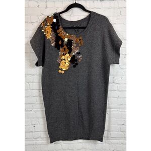 MNG by MANGO wool blend gray knit sequins short sleeve dress tunic M NWOT